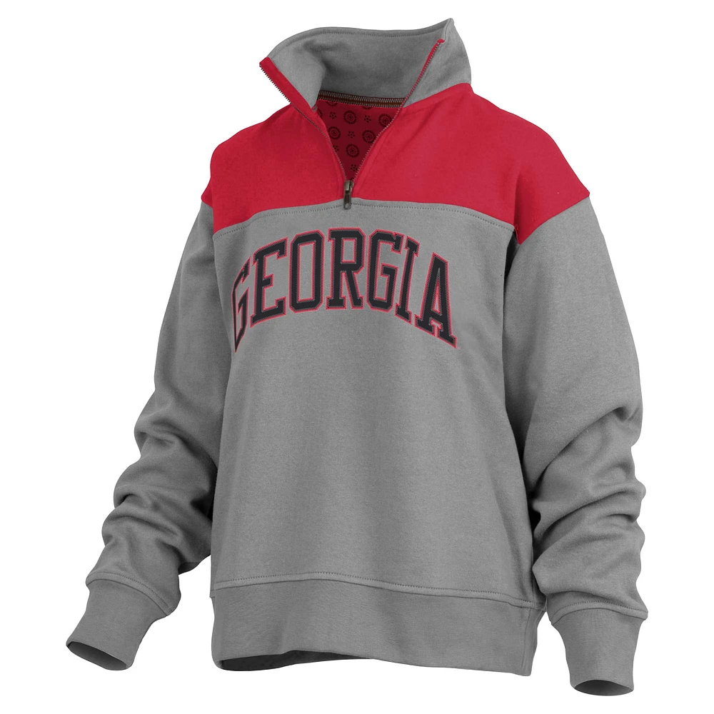 Women's Pressbox Gray Georgia Bulldogs Avon Fleece Quarter-Zip Jacket