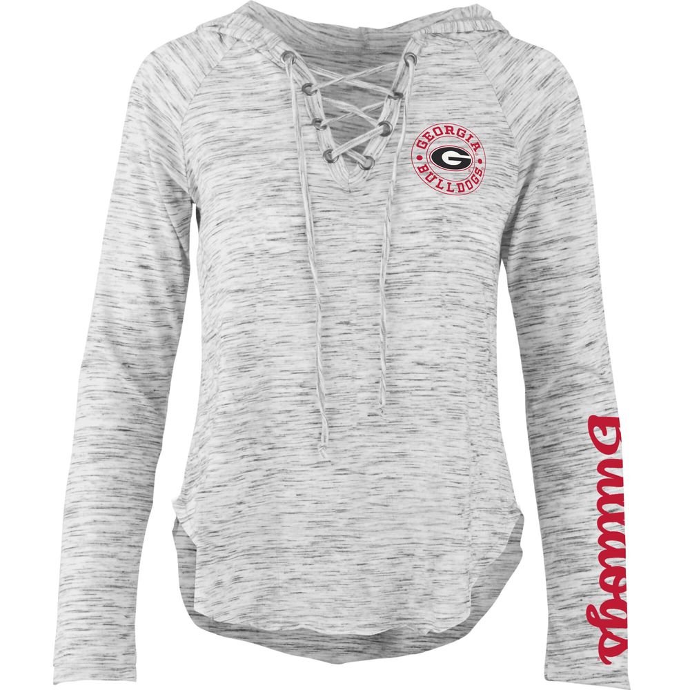 Women's Pressbox Gray Georgia Bulldogs Space Dye Lace-Up V-Neck Long Sleeve T-Shirt