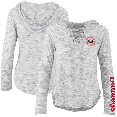 Women's Pressbox Gray Georgia Bulldogs Space Dye Lace-Up V-Neck Long Sleeve T-Shirt