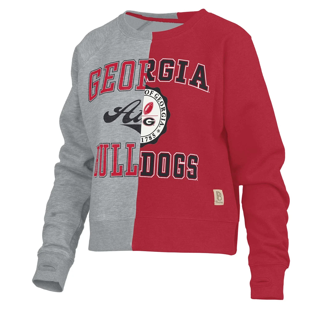 Sweat-shirt Pressbox gris chiné pour femmes Georgia Bulldogs moitié-moitié raglan