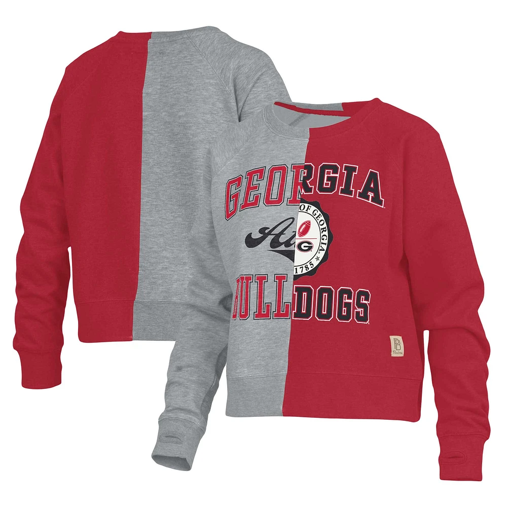 Sweat-shirt Pressbox gris chiné pour femmes Georgia Bulldogs moitié-moitié raglan