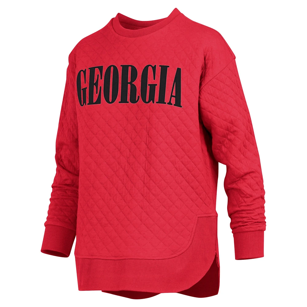 Women's Pressbox Red Georgia Bulldogs Quilted Long Sleeve Pullover Sweatshirt