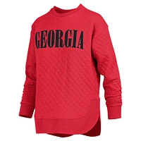 Women's Pressbox Red Georgia Bulldogs Quilted Long Sleeve Pullover Sweatshirt