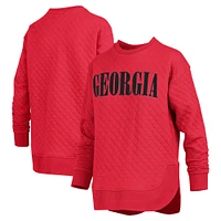 Women's Pressbox Red Georgia Bulldogs Quilted Long Sleeve Pullover Sweatshirt