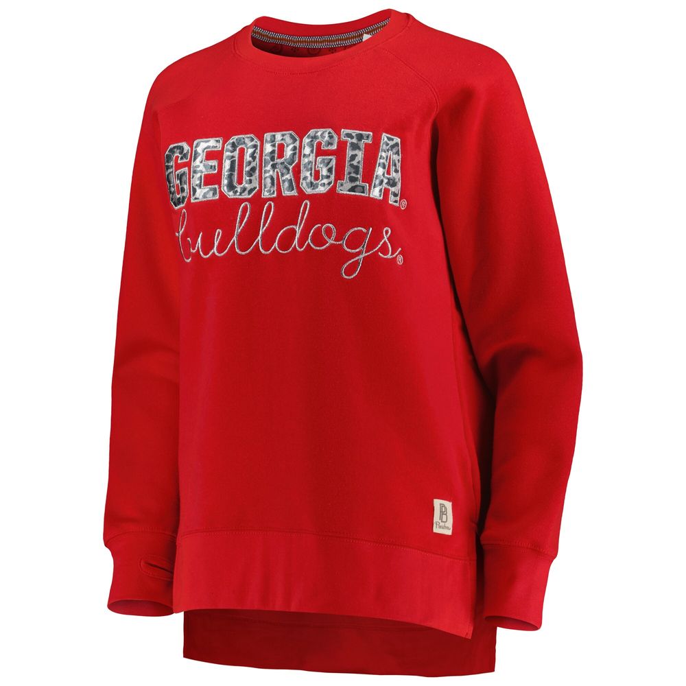 Women's Pressbox Red Georgia Bulldogs Steamboat Animal Print Raglan Pullover Sweatshirt