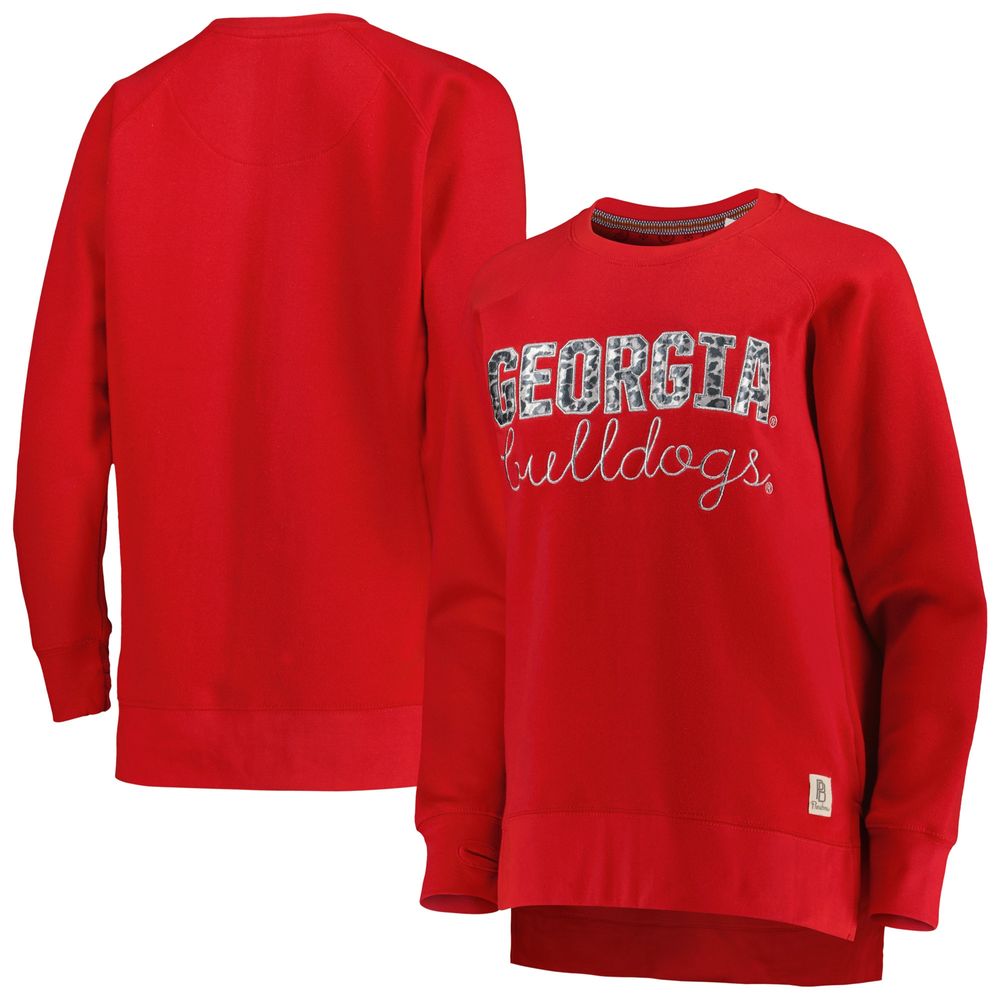 Women's Pressbox Red Georgia Bulldogs Steamboat Animal Print Raglan Pullover Sweatshirt