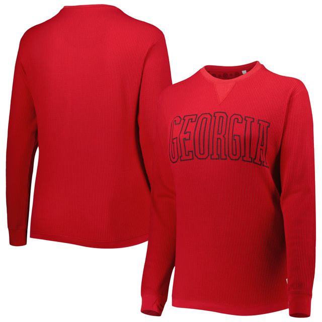 T-shirt à manches longues thermique en tricot gaufré Southlawn Pressbox Red Georgia Bulldogs Surf pour femme