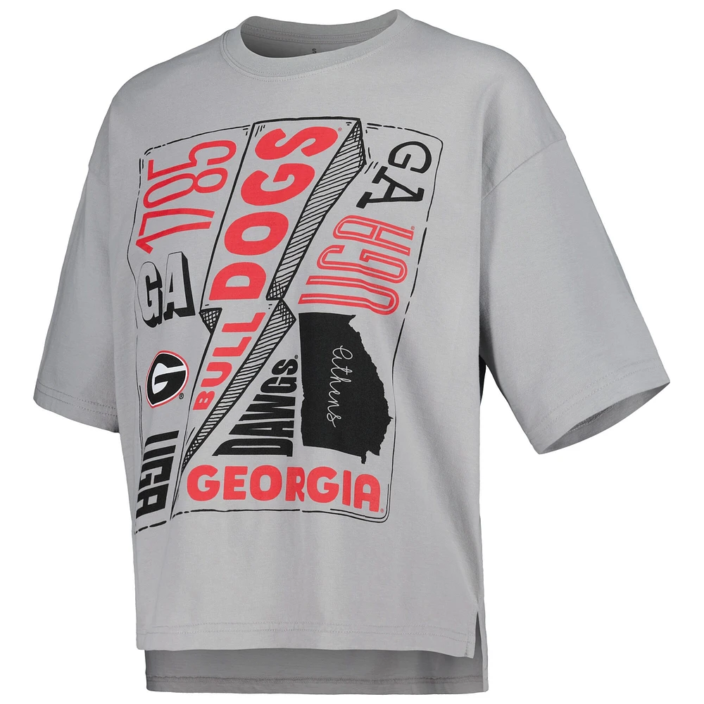 T-shirt pour femme Pressbox Silver Georgia Bulldogs Rock & Roll School of