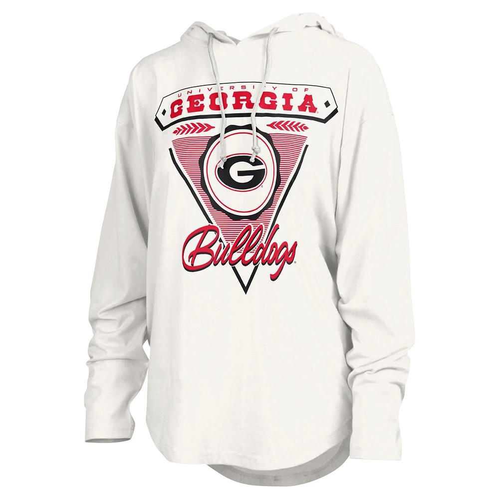 T-shirt à capuche blanc manches longues Pressbox pour femmes des Bulldogs de Géorgie San Bruno