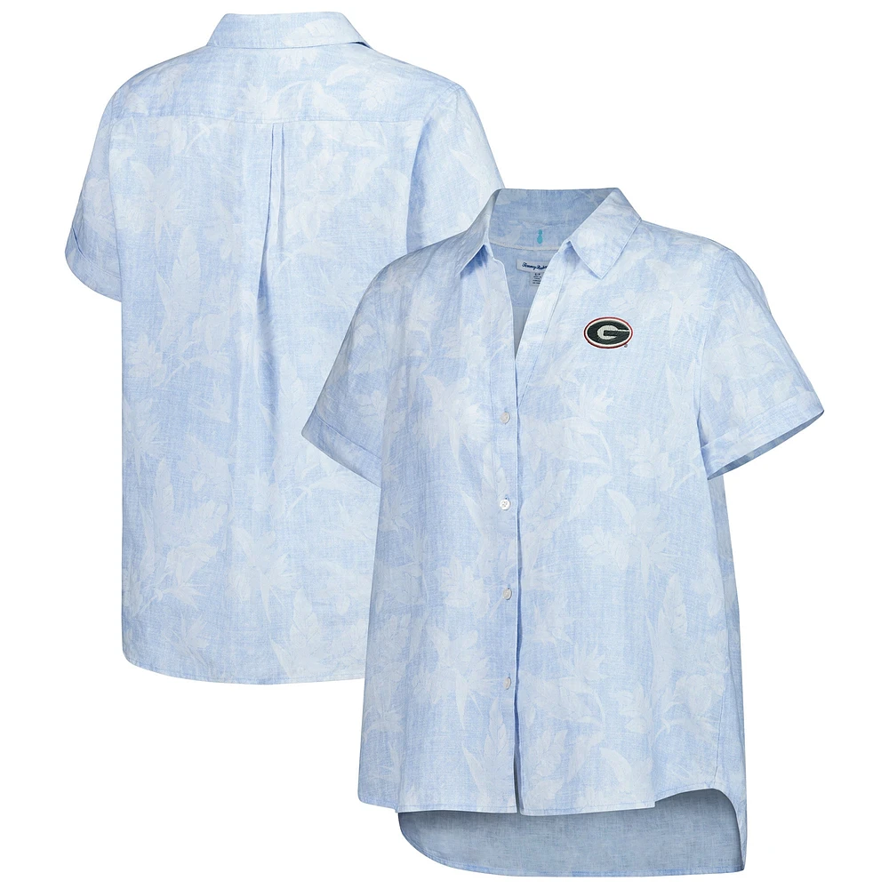 Chemise boutonnée Tommy Bahama pour femmes Georgia Bulldogs Legacy Leaves Camp bleu clair