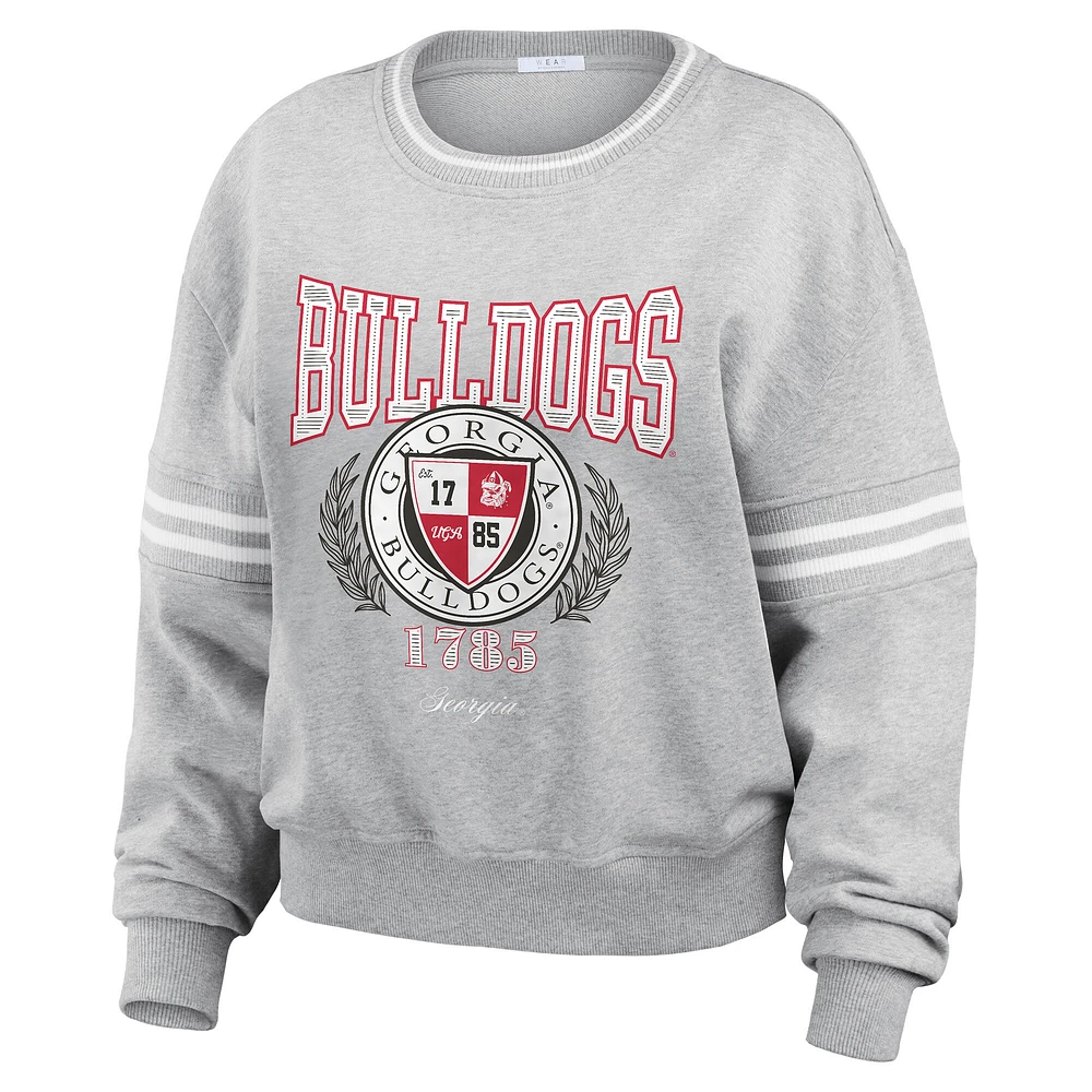 Women's WEAR by Erin Andrews Heather Gray Georgia Bulldogs Classic Stripe Pullover Sweater