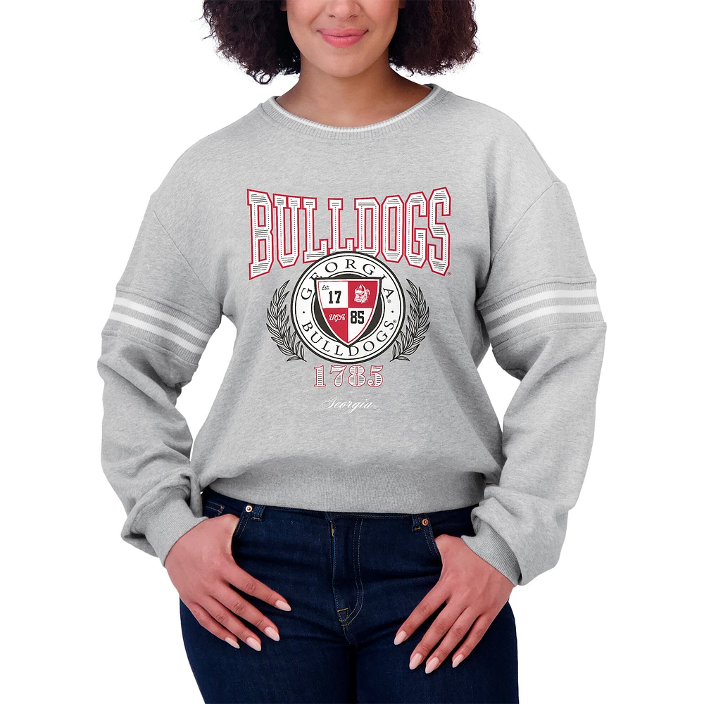 Women's WEAR by Erin Andrews Heather Gray Georgia Bulldogs Classic Stripe Pullover Sweater