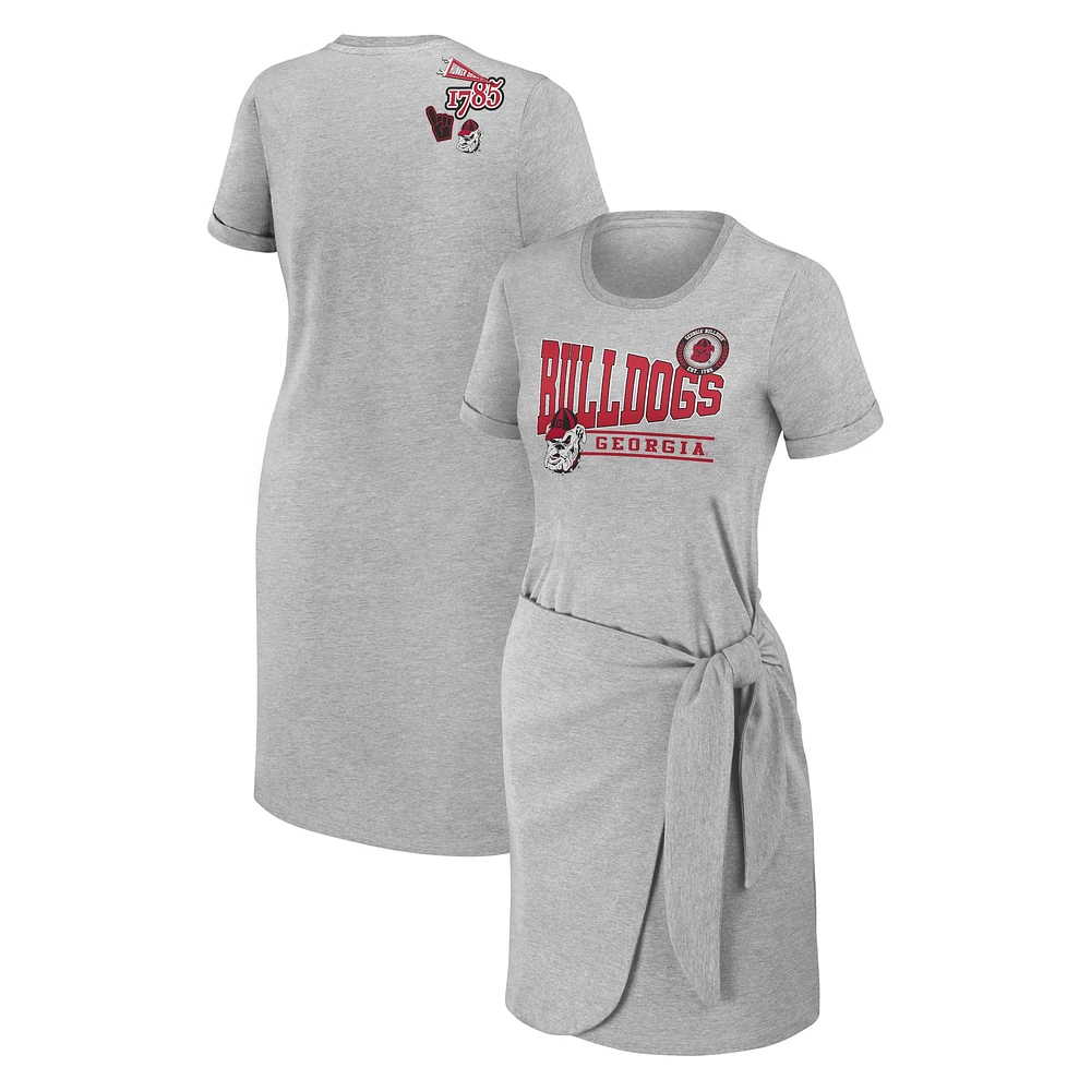 Robe T-shirt WEAR by Erin Andrews Georgia Bulldogs nouée pour femme, gris chiné