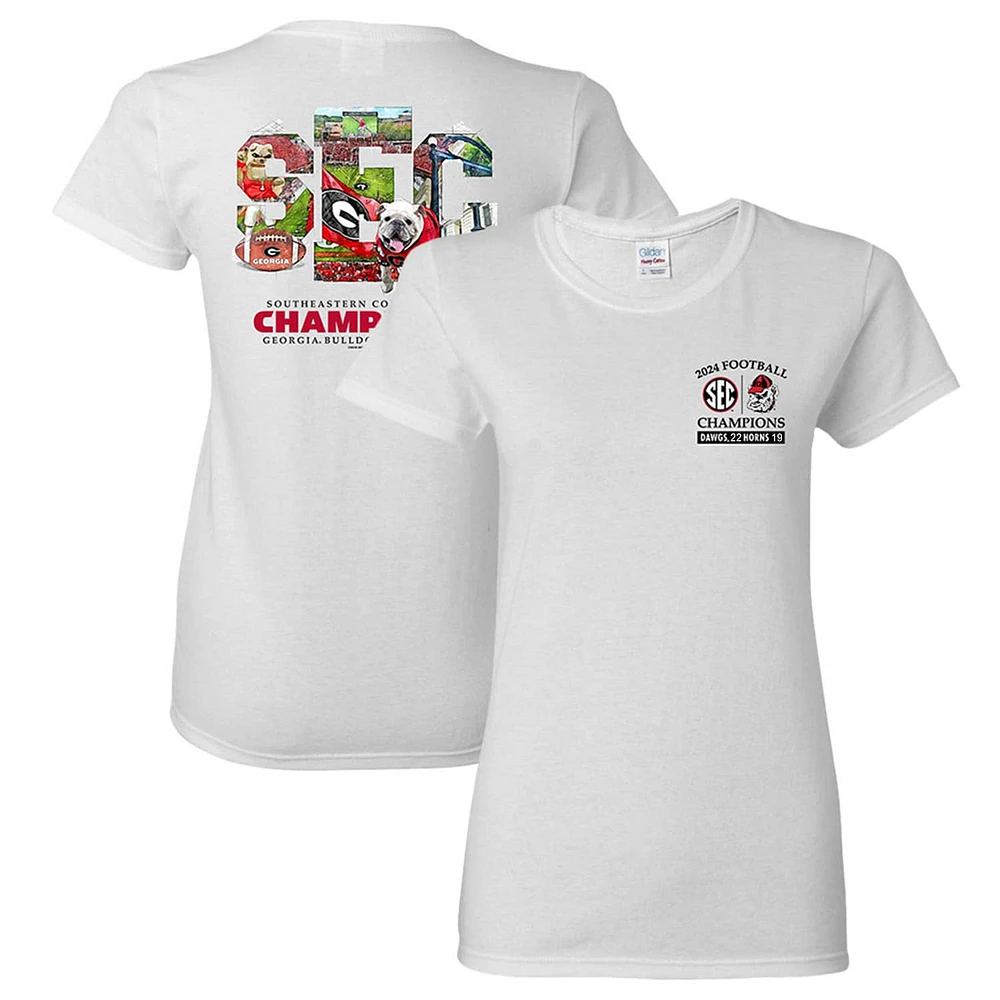 T-shirt blanc pour femme Georgia Bulldogs 2024 SEC Football Conference Champions