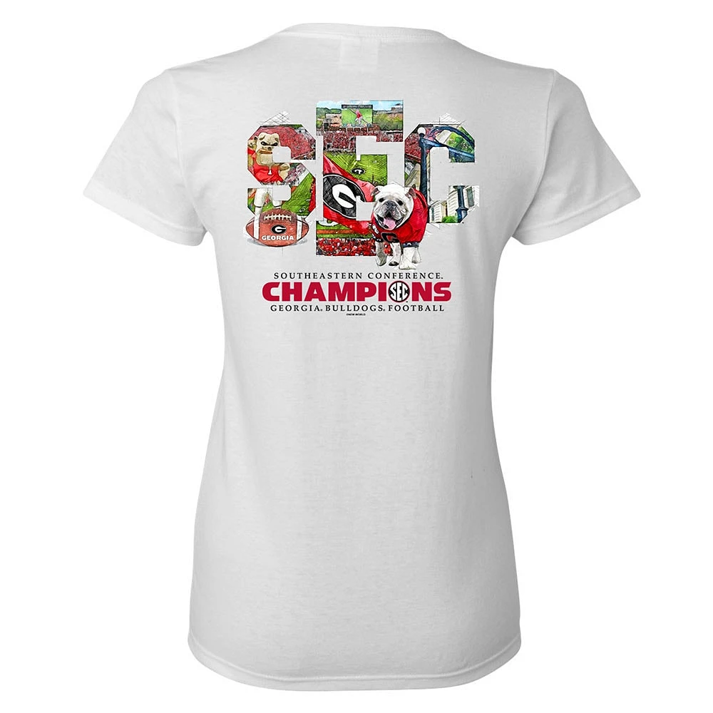 T-shirt blanc pour femme Georgia Bulldogs 2024 SEC Football Conference Champions