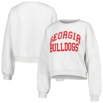 Women's ZooZatz Oatmeal Georgia Bulldogs Core Chenille Cropped Pullover Sweatshirt