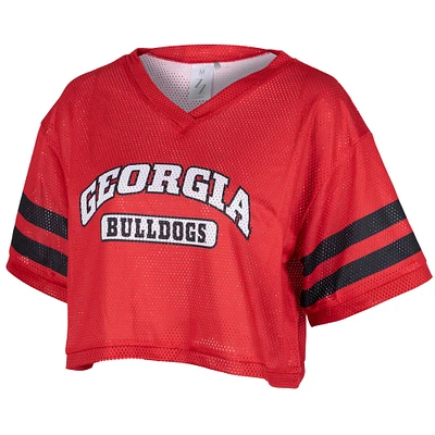 Women's ZooZatz Red Georgia Bulldogs Mesh Cropped V-Neck T-Shirt