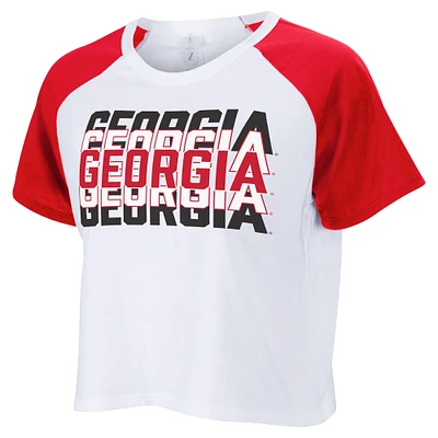 Women's ZooZatz White Georgia Bulldogs Colorblock Repeat Raglan Cropped T-Shirt