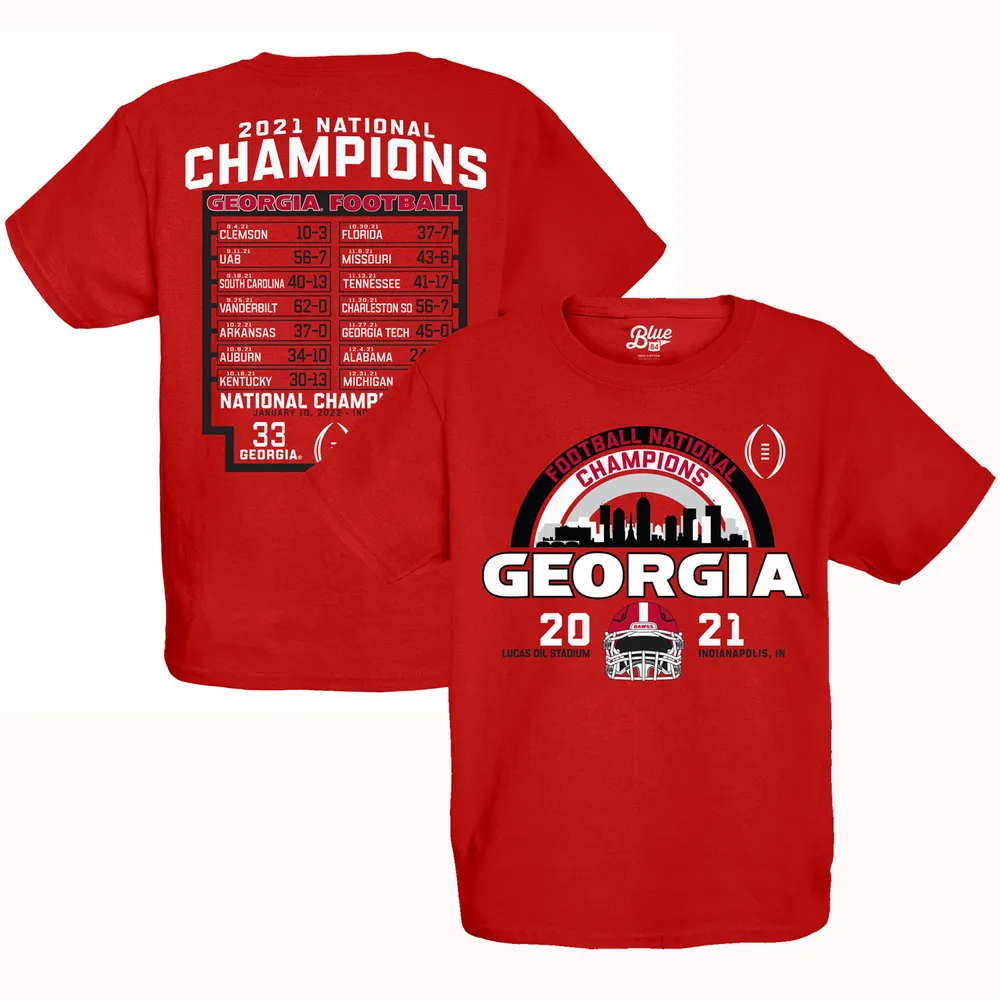 T-shirt pour jeunes, bleu 84 rouge, Georgia Bulldogs, éliminatoires de football universitaire, calendrier des champions nationaux 2021