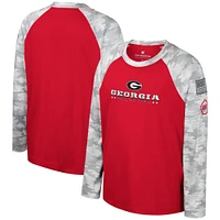 T-shirt à manches longues raglan pour jeunes Colosseum Red/Camo Georgia Bulldogs OHT Military Appréciation Dark Star