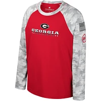 T-shirt à manches longues raglan pour jeunes Colosseum Red/Camo Georgia Bulldogs OHT Military Appréciation Dark Star