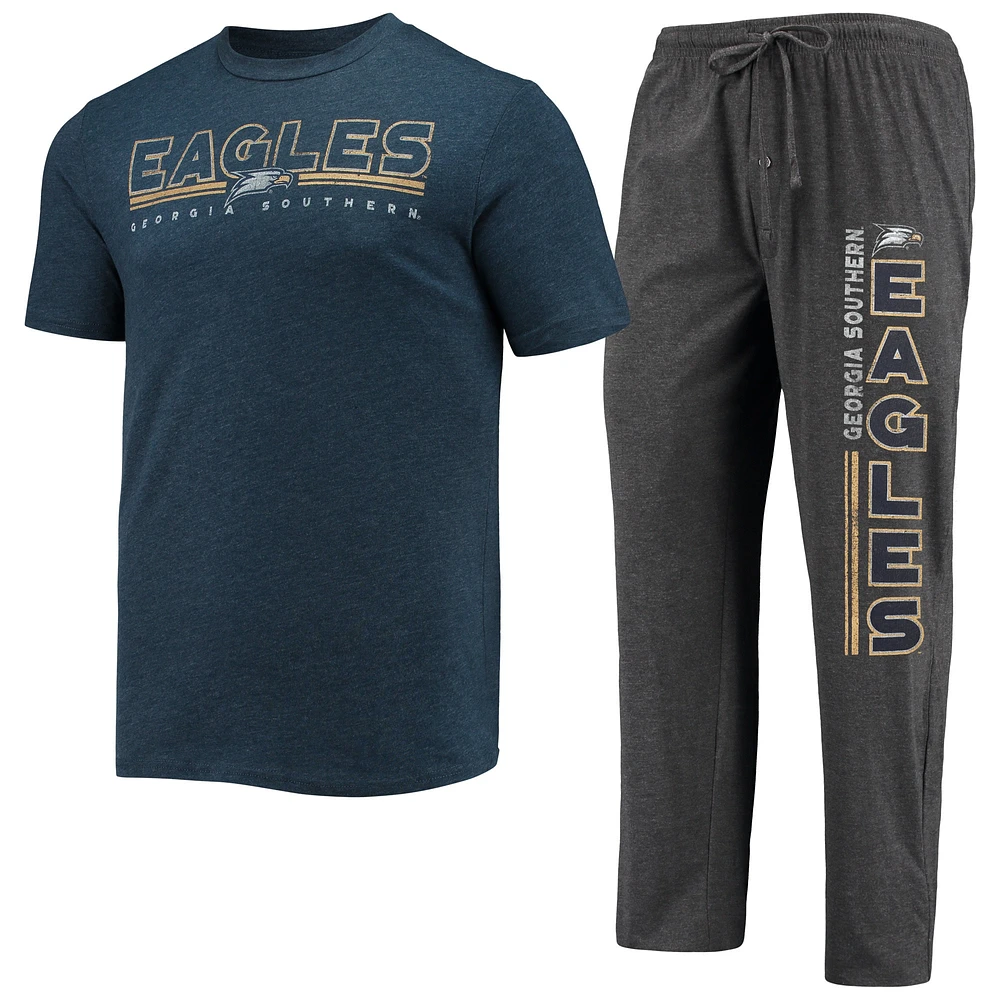 Concepts Sport Heathered Charcoal/Navy Georgia Southern Eagles Meter T-shirt et pantalon Ensemble de nuit