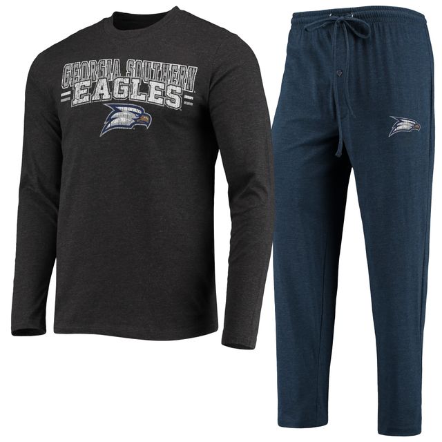 T-shirt et pantalon à manches longues pour hommes Concepts Sport Navy/Heathered Charcoal Georgia Southern Eagles Meter