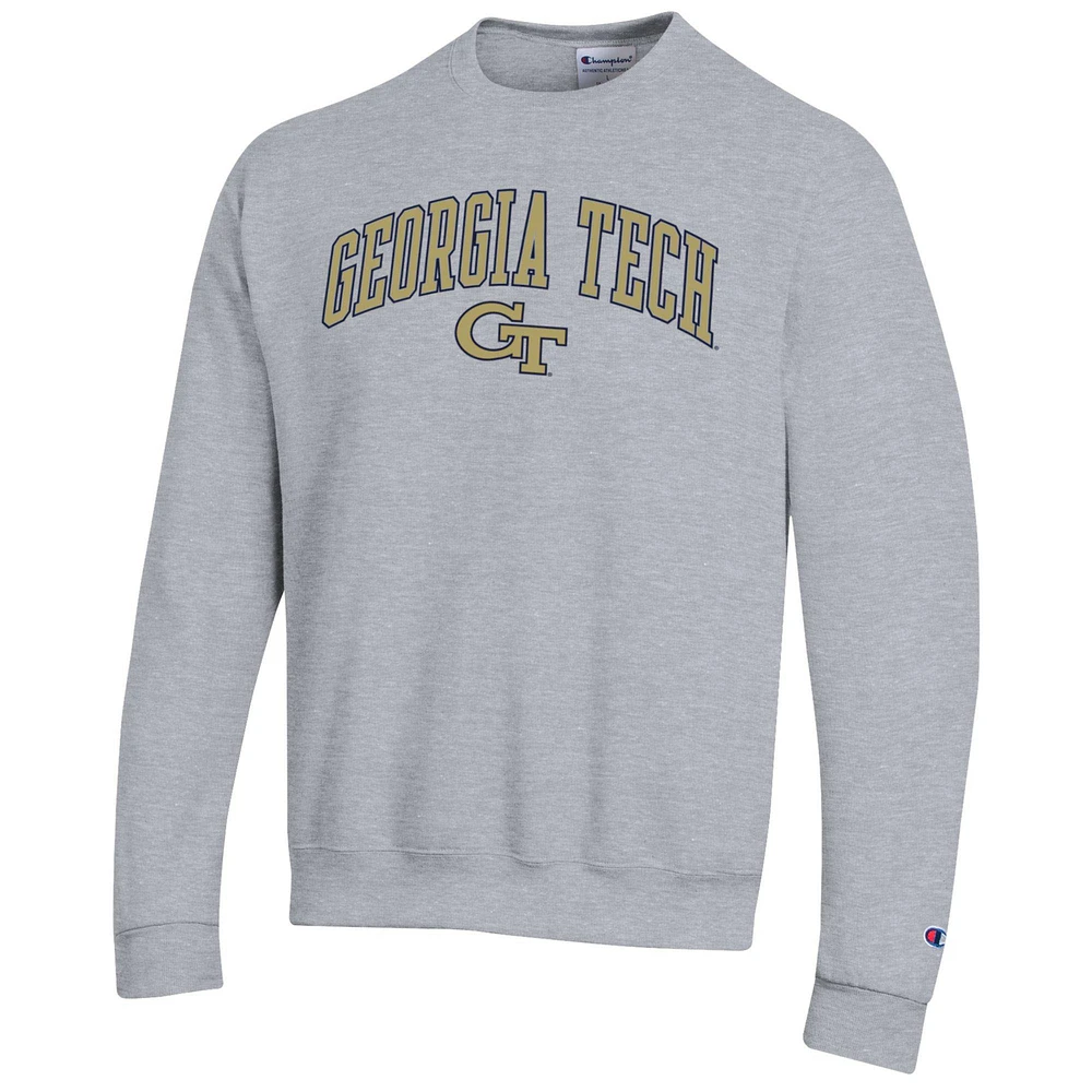Men's Champion  Heather Gray Georgia Tech Yellow Jackets Arch Over Logo Pullover Sweatshirt