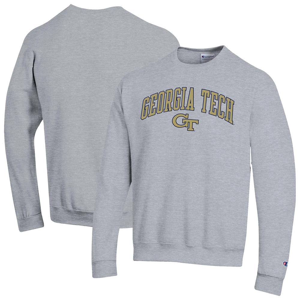 Men's Champion Heather Gray Georgia Tech Yellow Jackets Arch Over Logo Pullover Sweatshirt