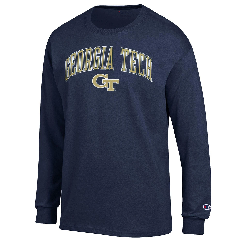 Men's Champion  Navy Georgia Tech Yellow Jackets Arch Over Logo Long Sleeve T-Shirt