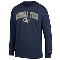 Men's Champion  Navy Georgia Tech Yellow Jackets Arch Over Logo Long Sleeve T-Shirt