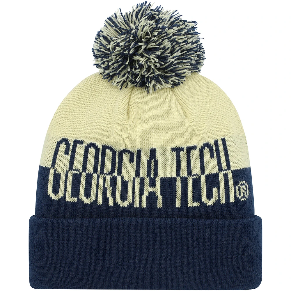 Bonnet en tricot à revers avec pompons pour homme adidas Navy/Gold Georgia Tech Yellow Jackets