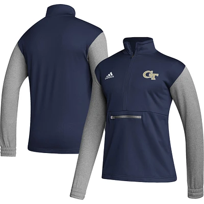 Men's adidas Navy/Heathered Gray Georgia Tech Yellow Jackets Team AEROREADY Half-Zip Top