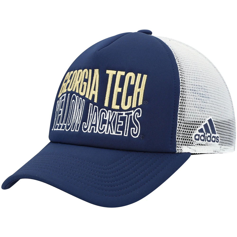 Men's adidas Navy/White Georgia Tech Yellow Jackets Wave Foam Trucker Snapback Hat