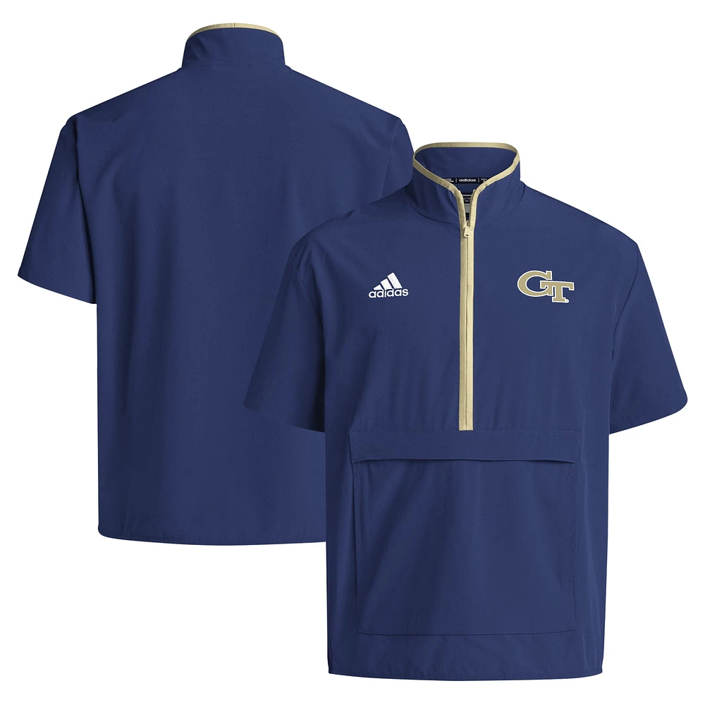 Veste à manches courtes demi-zip adidas bleu marine Georgia Tech Yellow Jackets 2024 Coaches Sideline pour homme