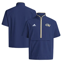 Men's adidas Navy Georgia Tech Yellow Jackets 2024 Coaches Sideline Half-Zip Short Sleeve Jacket