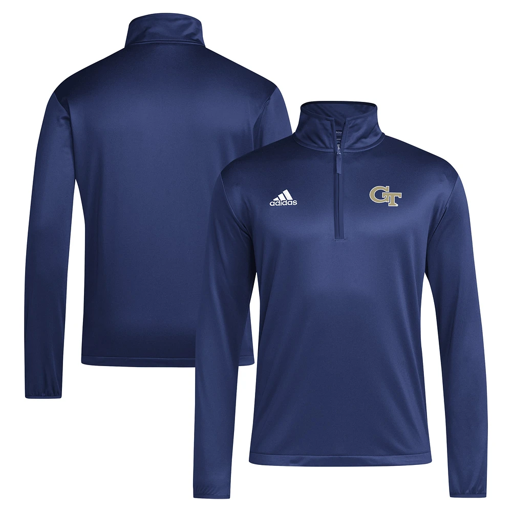 Haut adidas bleu marine Georgia Tech Yellow Jackets 2024 Coaches Sideline à fermeture éclair quart de tour pour homme