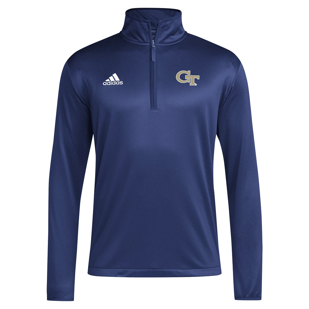 Haut adidas bleu marine Georgia Tech Yellow Jackets 2024 Coaches Sideline à fermeture éclair quart de tour pour homme