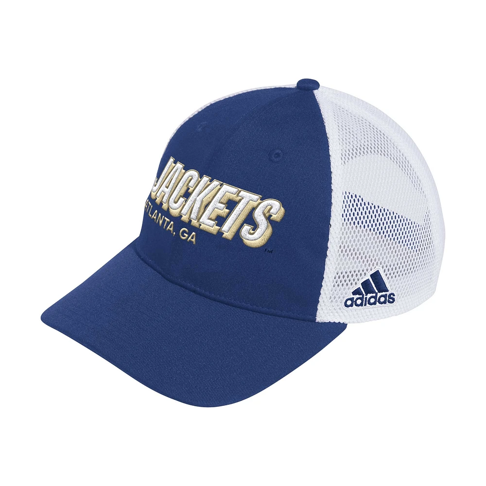 adidas Navy Georgia Tech Yellow Jackets Mascot Block Letter Slouch Trucker Casquette réglable