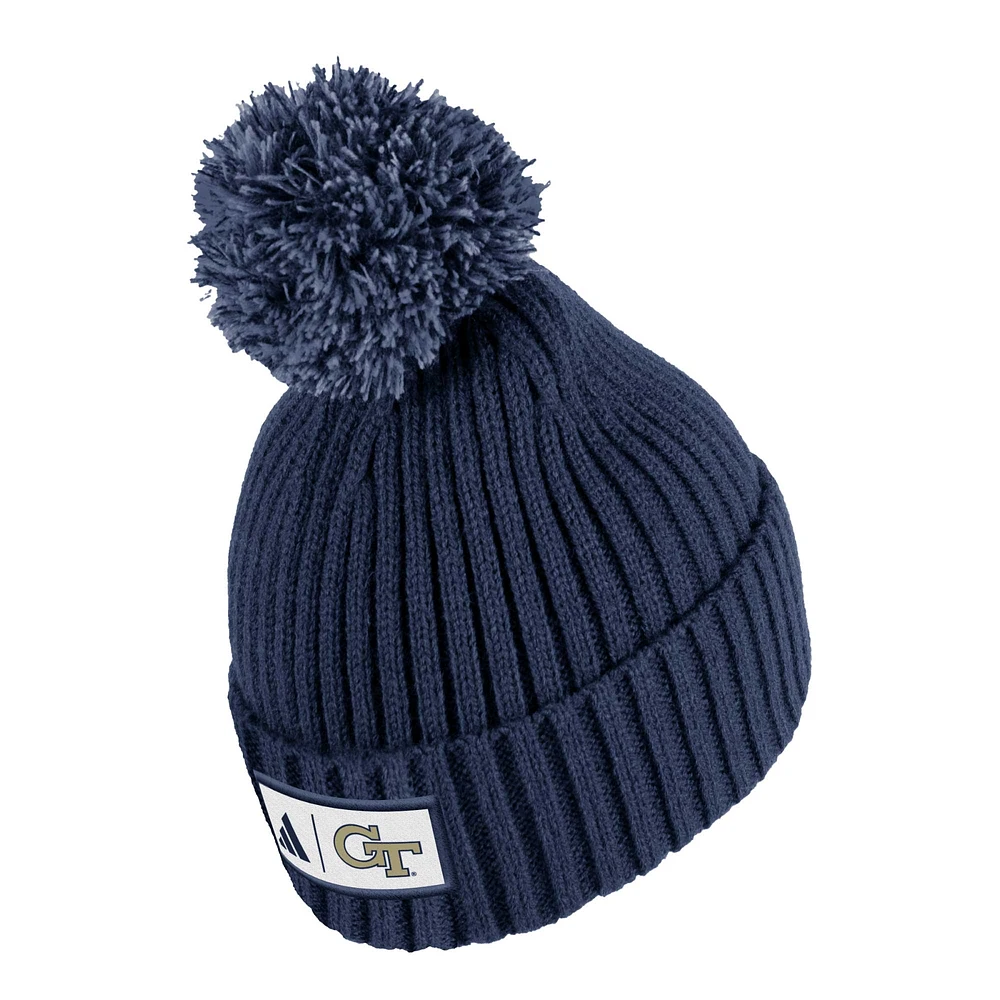 adidas Navy Georgia Tech Yellow Jackets Bonnet en tricot côtelé moderne avec pompon pour hommes