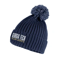 adidas Navy Georgia Tech Yellow Jackets Bonnet en tricot côtelé moderne avec pompon pour hommes