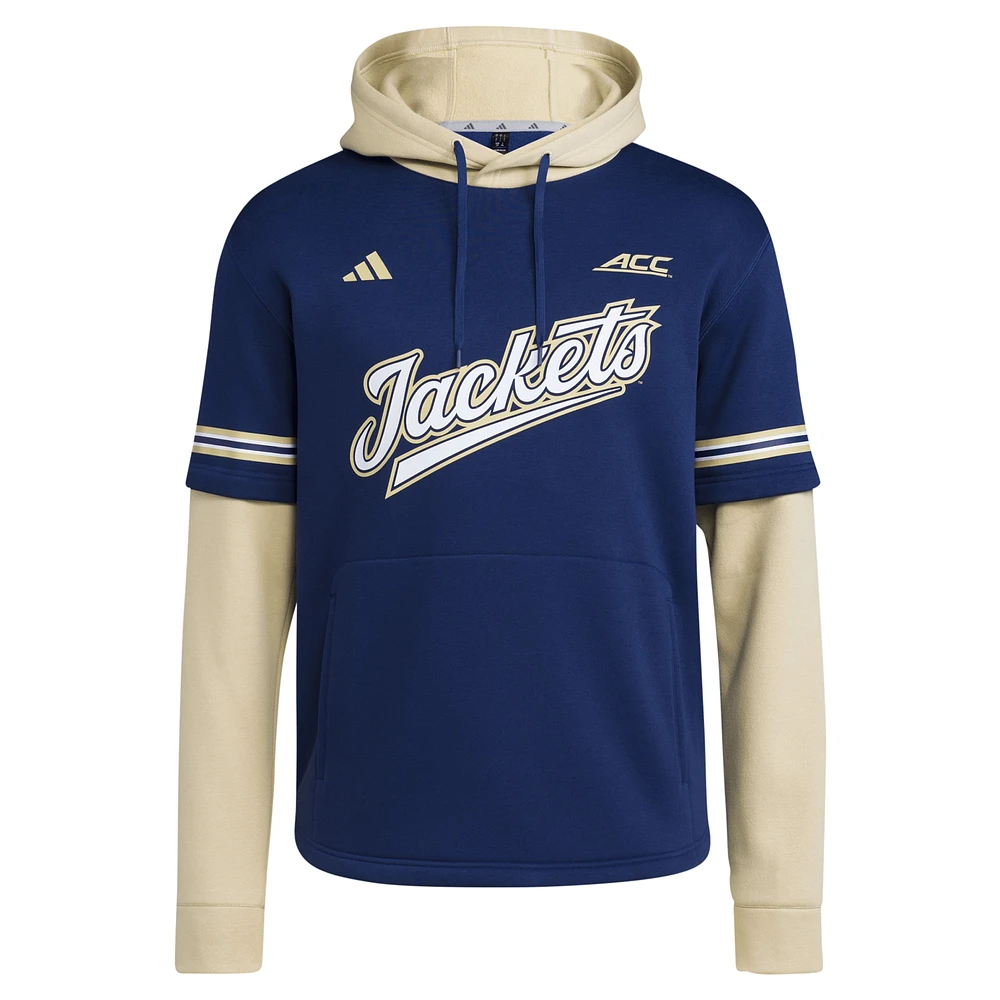 Men's adidas  Navy Georgia Tech Yellow Jackets Pullover Baseball Jersey Hoodie