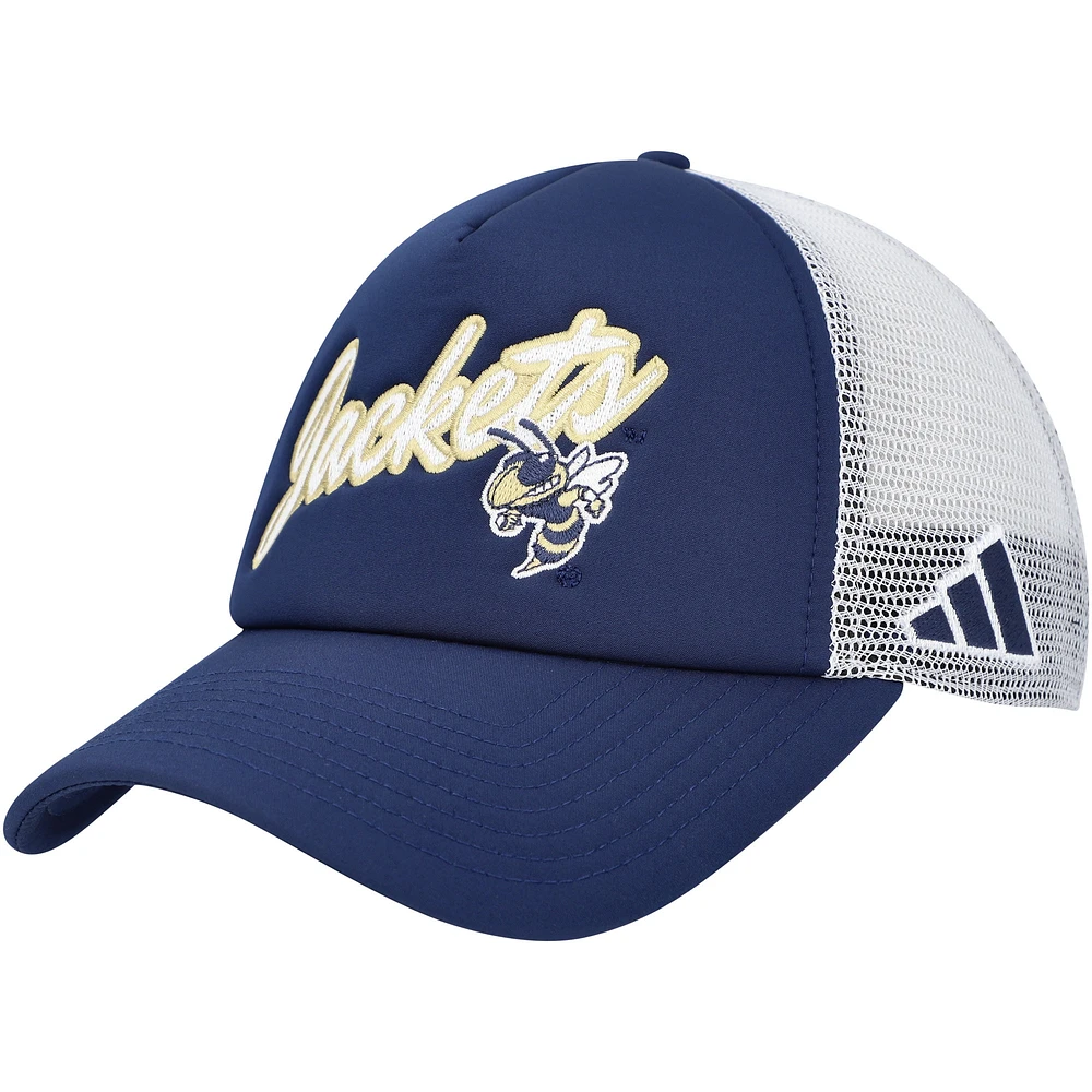 Men's adidas Navy Georgia Tech Yellow Jackets Script Trucker Snapback Hat