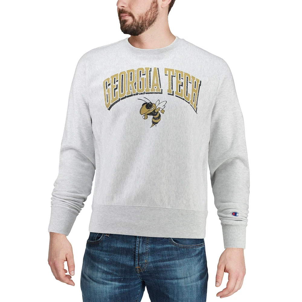 Men's Champion Gray Georgia Tech Yellow Jackets Arch Over Logo Reverse Weave Pullover Sweatshirt