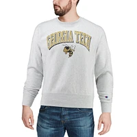 Men's Champion Gray Georgia Tech Yellow Jackets Arch Over Logo Reverse Weave Pullover Sweatshirt