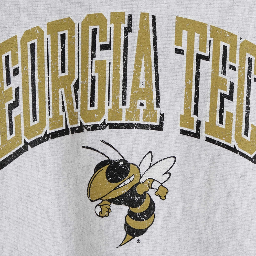 Men's Champion Gray Georgia Tech Yellow Jackets Arch Over Logo Reverse Weave Pullover Sweatshirt