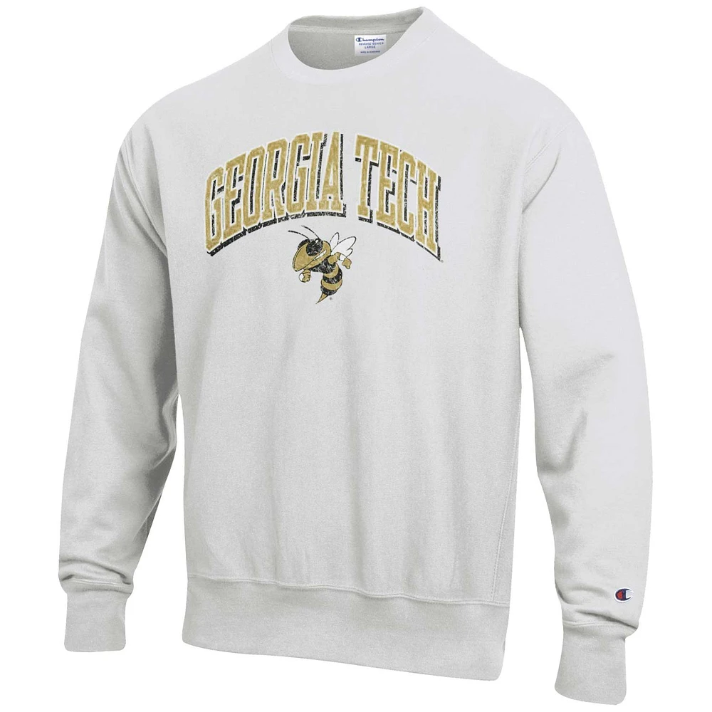 Men's Champion Gray Georgia Tech Yellow Jackets Arch Over Logo Reverse Weave Pullover Sweatshirt