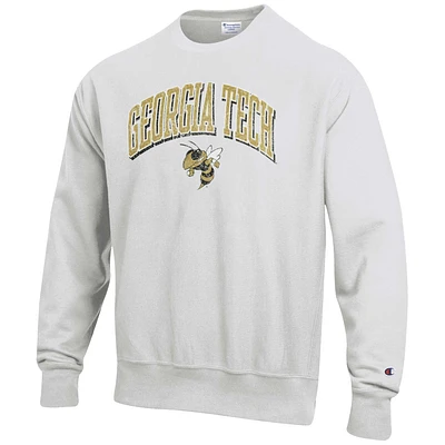 Men's Champion Gray Georgia Tech Yellow Jackets Arch Over Logo Reverse Weave Pullover Sweatshirt