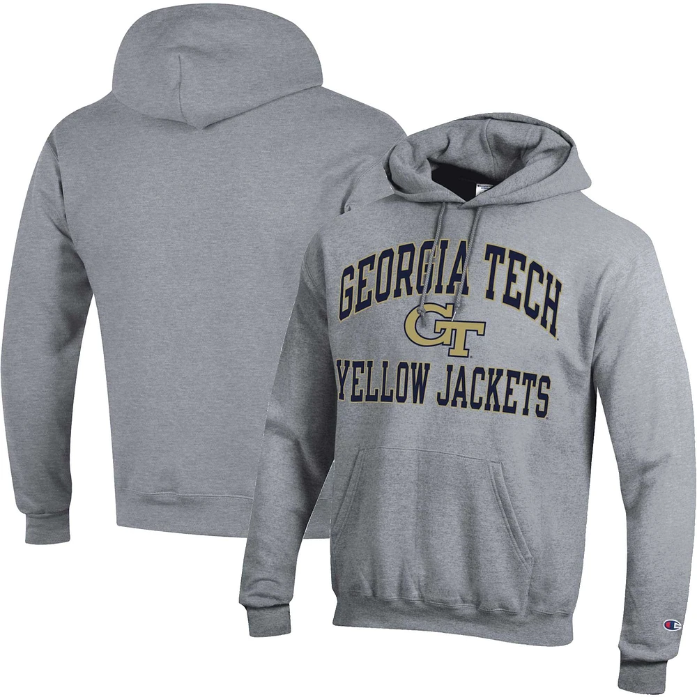 Sweat à capuche Champion Heather Grey Georgia Tech Yellow Jackets High Motor pour homme