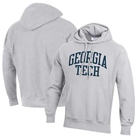 Men's Champion Heathered Gray Georgia Tech Yellow Jackets Team Arch Reverse Weave Pullover Hoodie